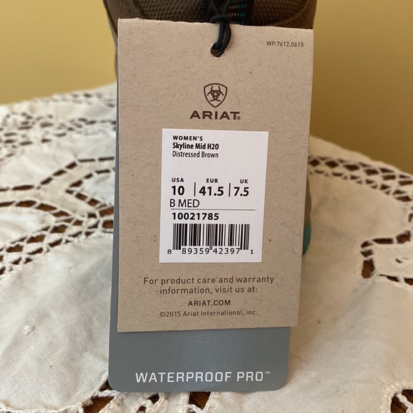 Price Cut! NWT Ariat Skyline H20 lace up waterproof boots Brown/teal. Womens 10. - Picture 11 of 12